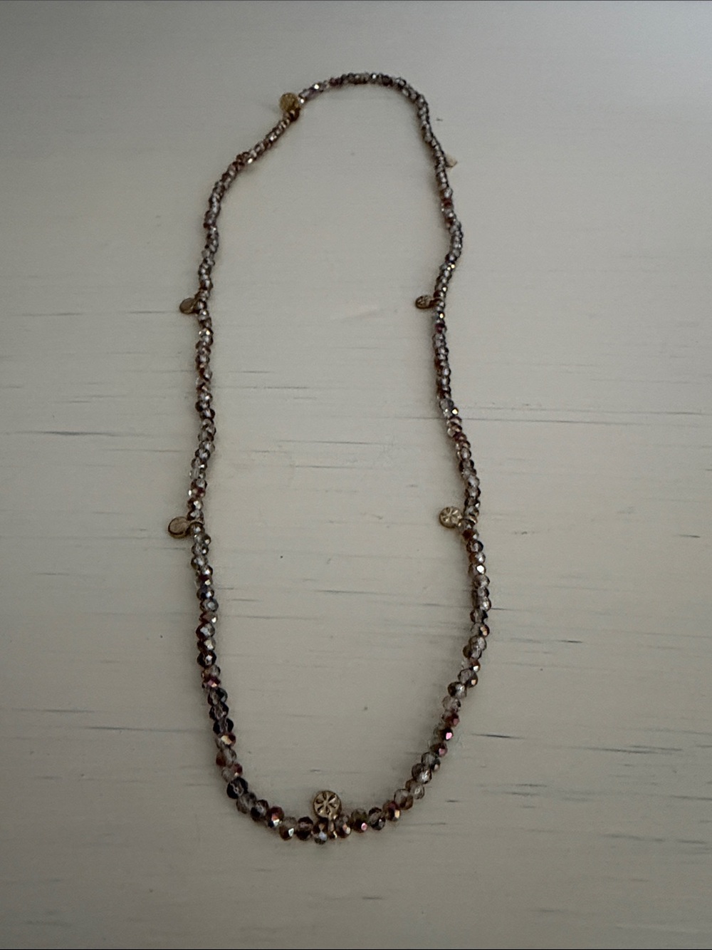 Beaded Stretch Chain Necklace with Gold-tone Charms